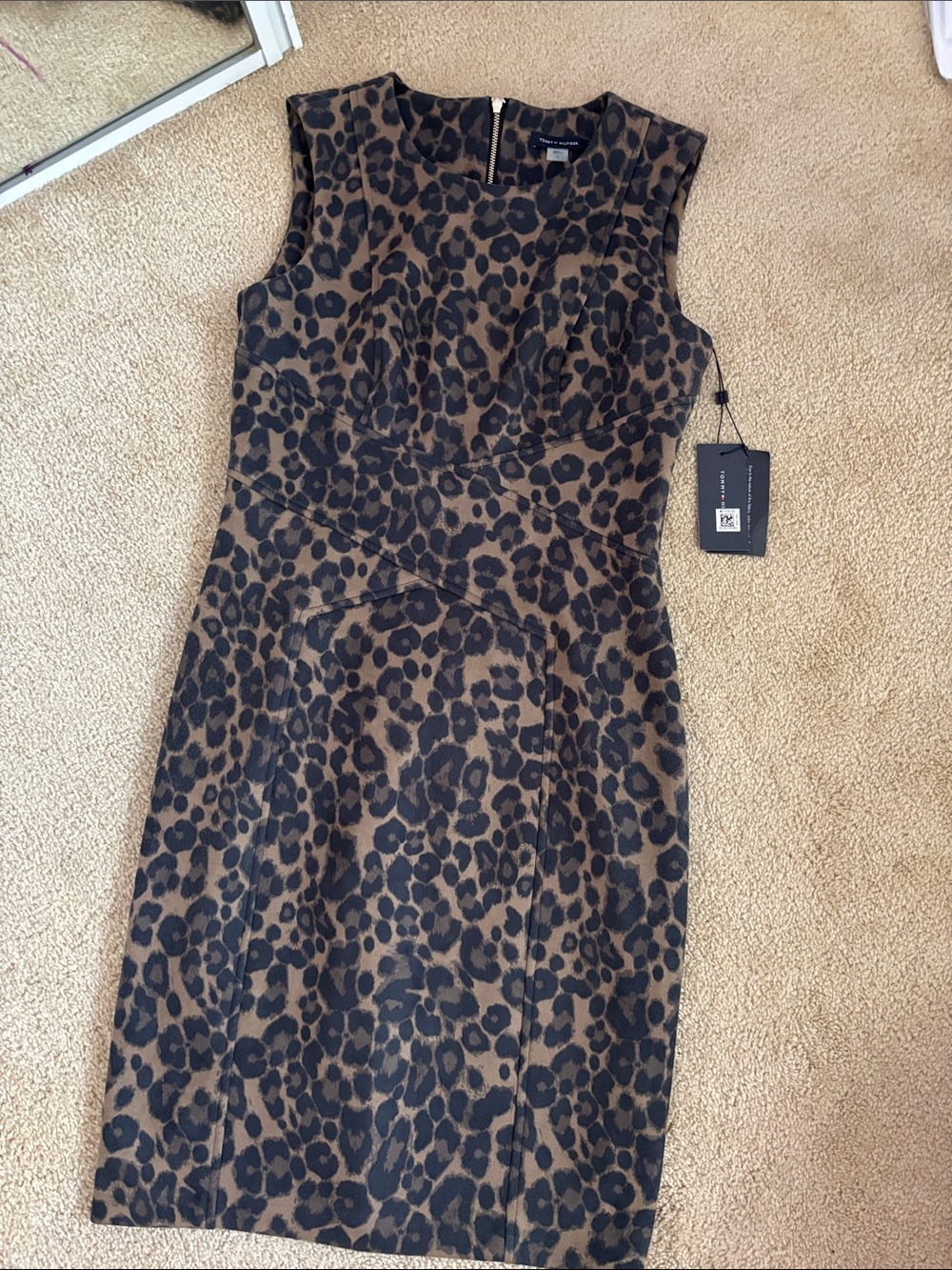 Tommy Hilfiger Brown and Black Leopard Print Sheath Dress
